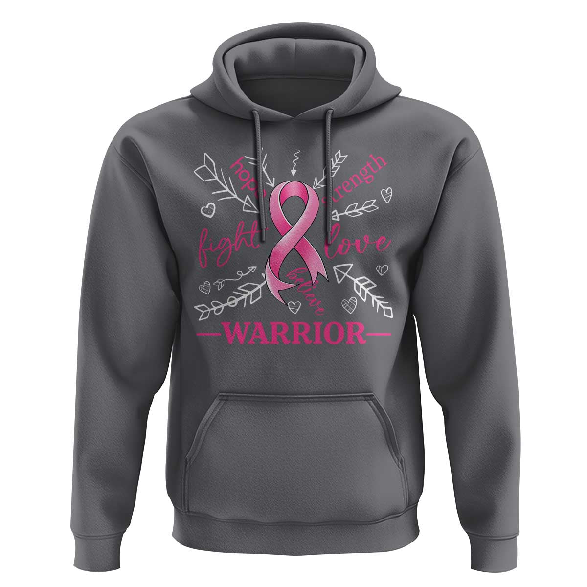 Breast Cancer Warrior Hoodie Love Fight Strength Hope Arrow Pink Ribbon - Wonder Print Shop