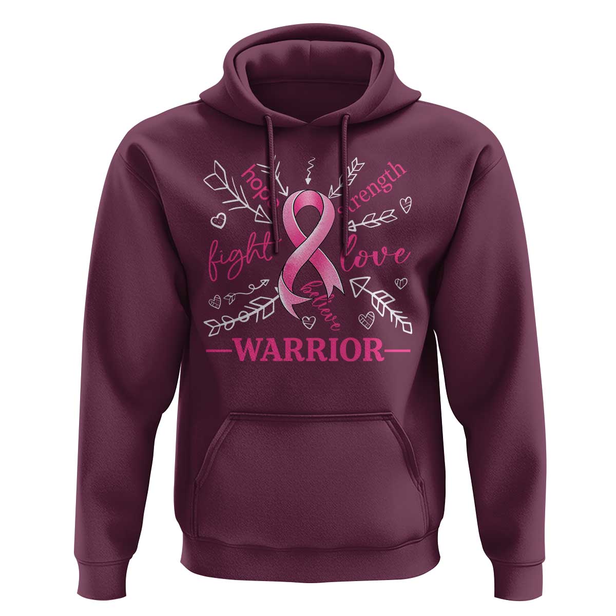Breast Cancer Warrior Hoodie Love Fight Strength Hope Arrow Pink Ribbon - Wonder Print Shop