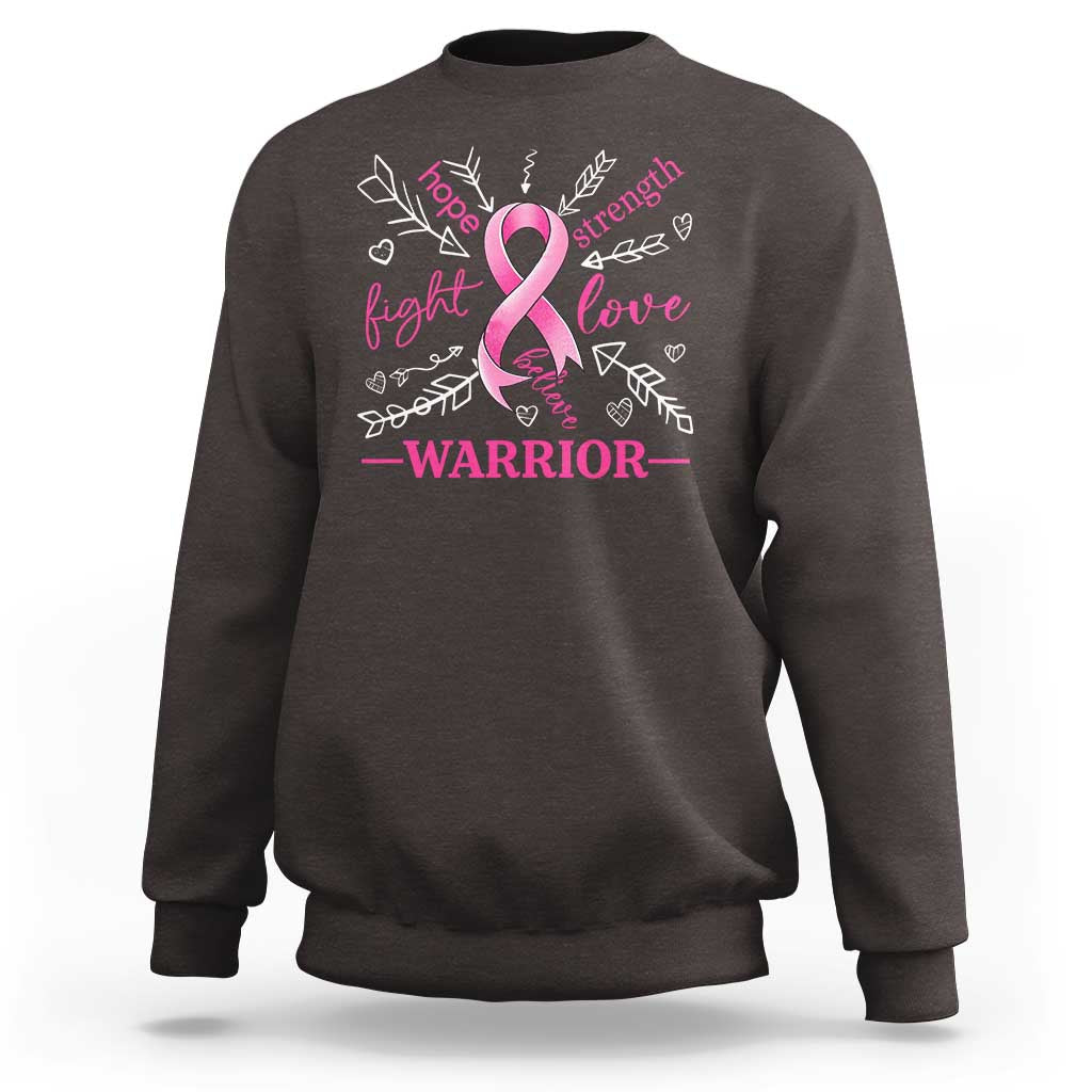 Breast Cancer Warrior Sweatshirt Love Fight Strength Hope Arrow Pink Ribbon - Wonder Print Shop