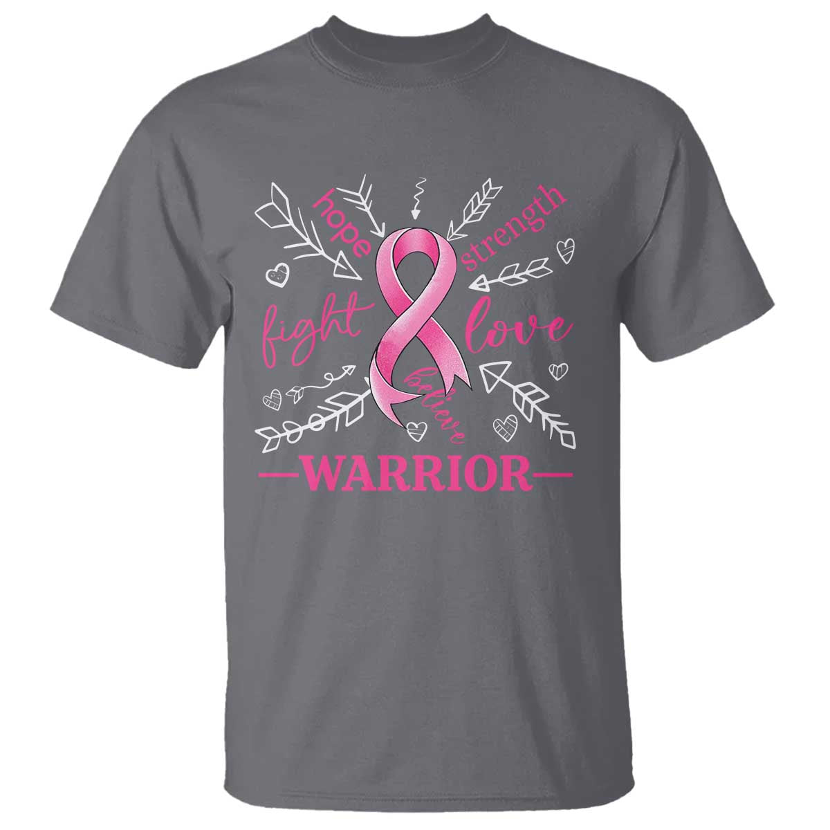 Breast Cancer Warrior T Shirt Love Fight Strength Hope Arrow Pink Ribbon - Wonder Print Shop