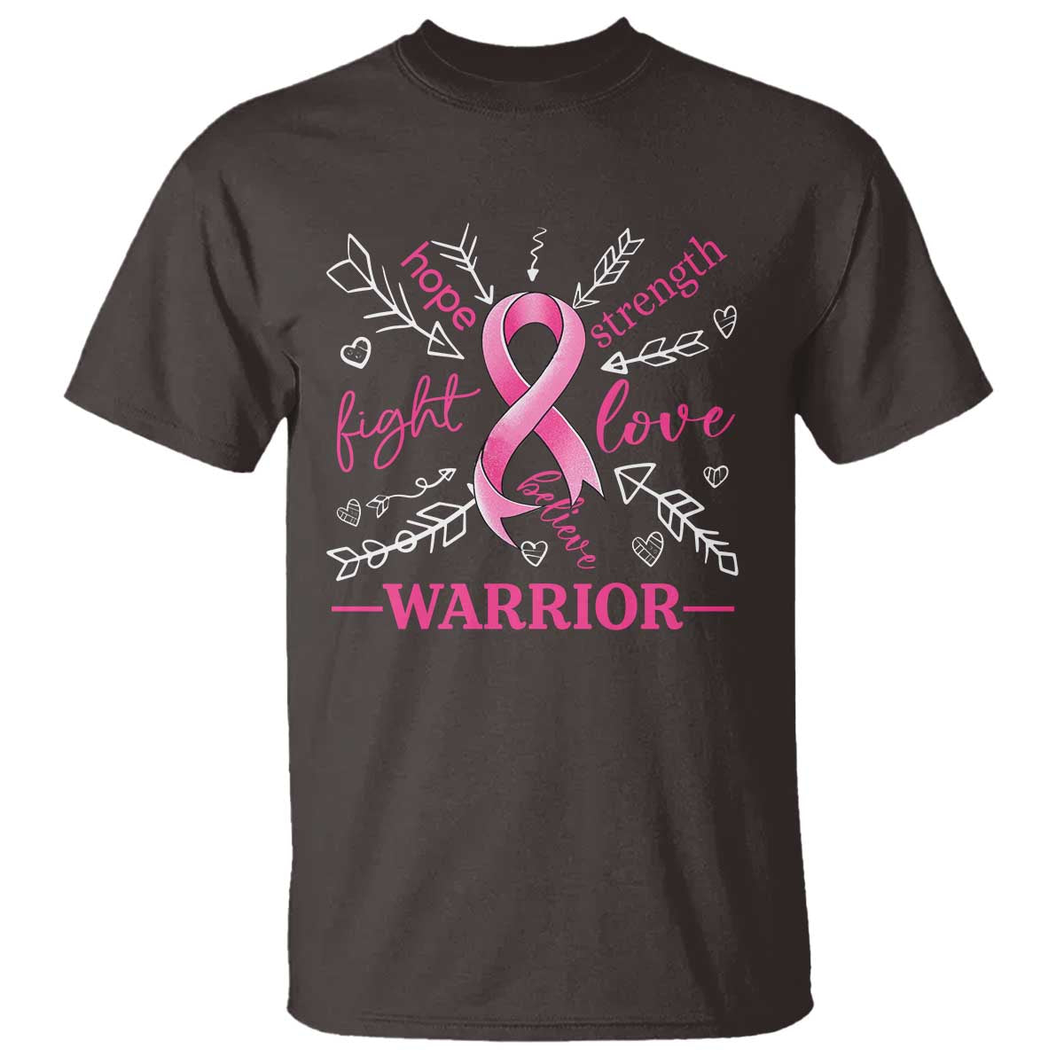 Breast Cancer Warrior T Shirt Love Fight Strength Hope Arrow Pink Ribbon - Wonder Print Shop