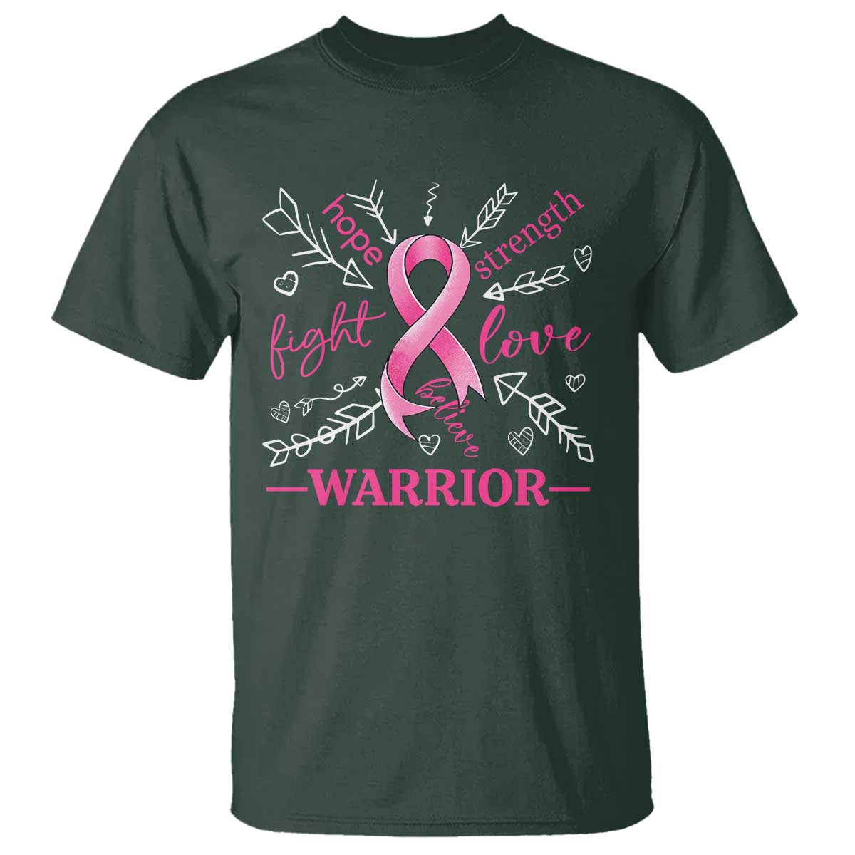 Breast Cancer Warrior T Shirt Love Fight Strength Hope Arrow Pink Ribbon - Wonder Print Shop