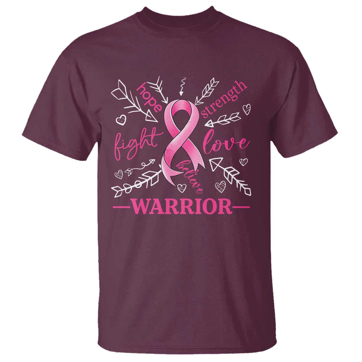 Breast Cancer Warrior T Shirt Love Fight Strength Hope Arrow Pink Ribbon - Wonder Print Shop