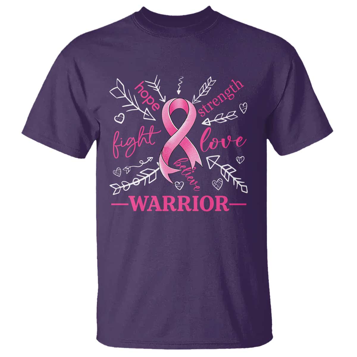 Breast Cancer Warrior T Shirt Love Fight Strength Hope Arrow Pink Ribbon - Wonder Print Shop