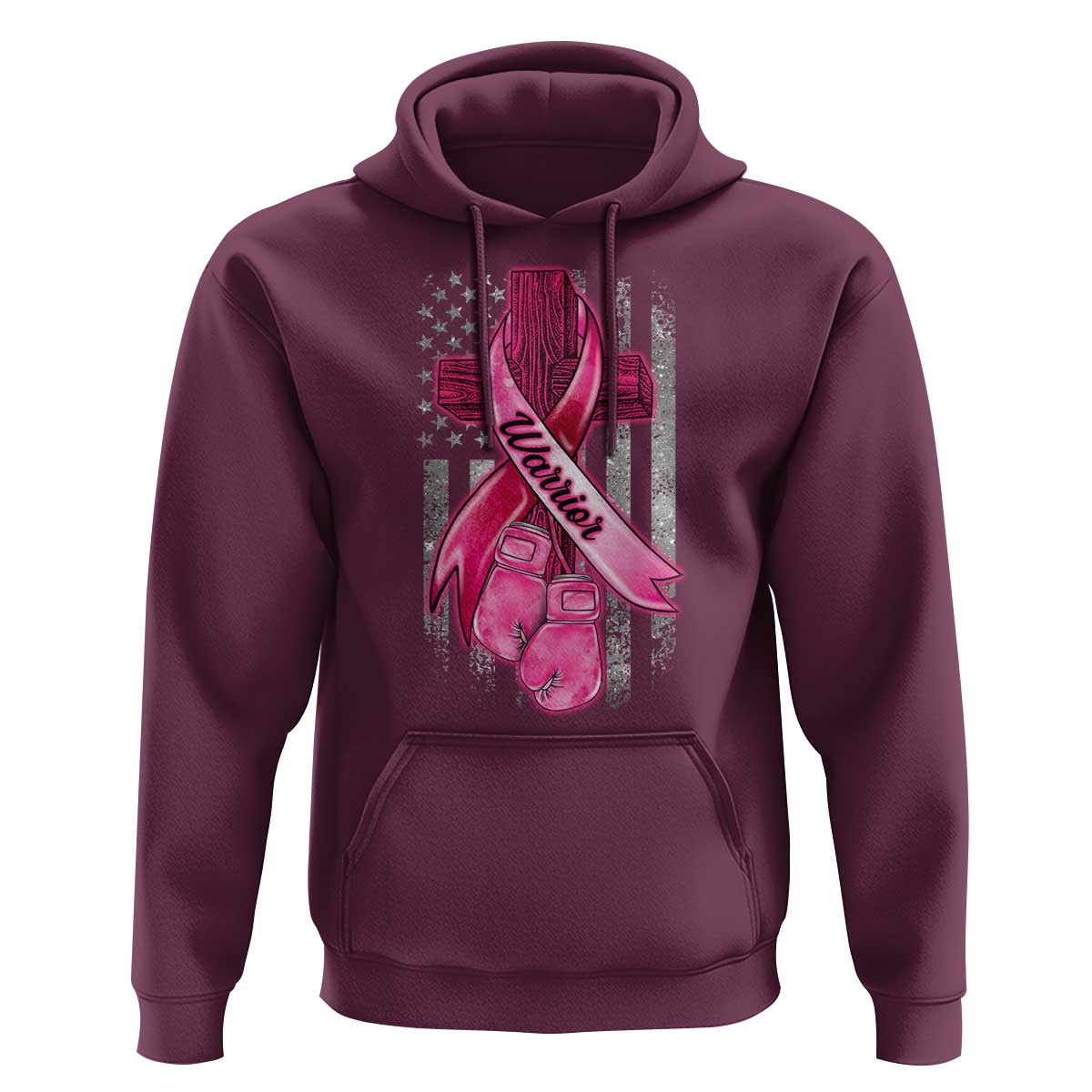 Pink Breast Cancer Hoodie I Am Warrior American Flag - Wonder Print Shop