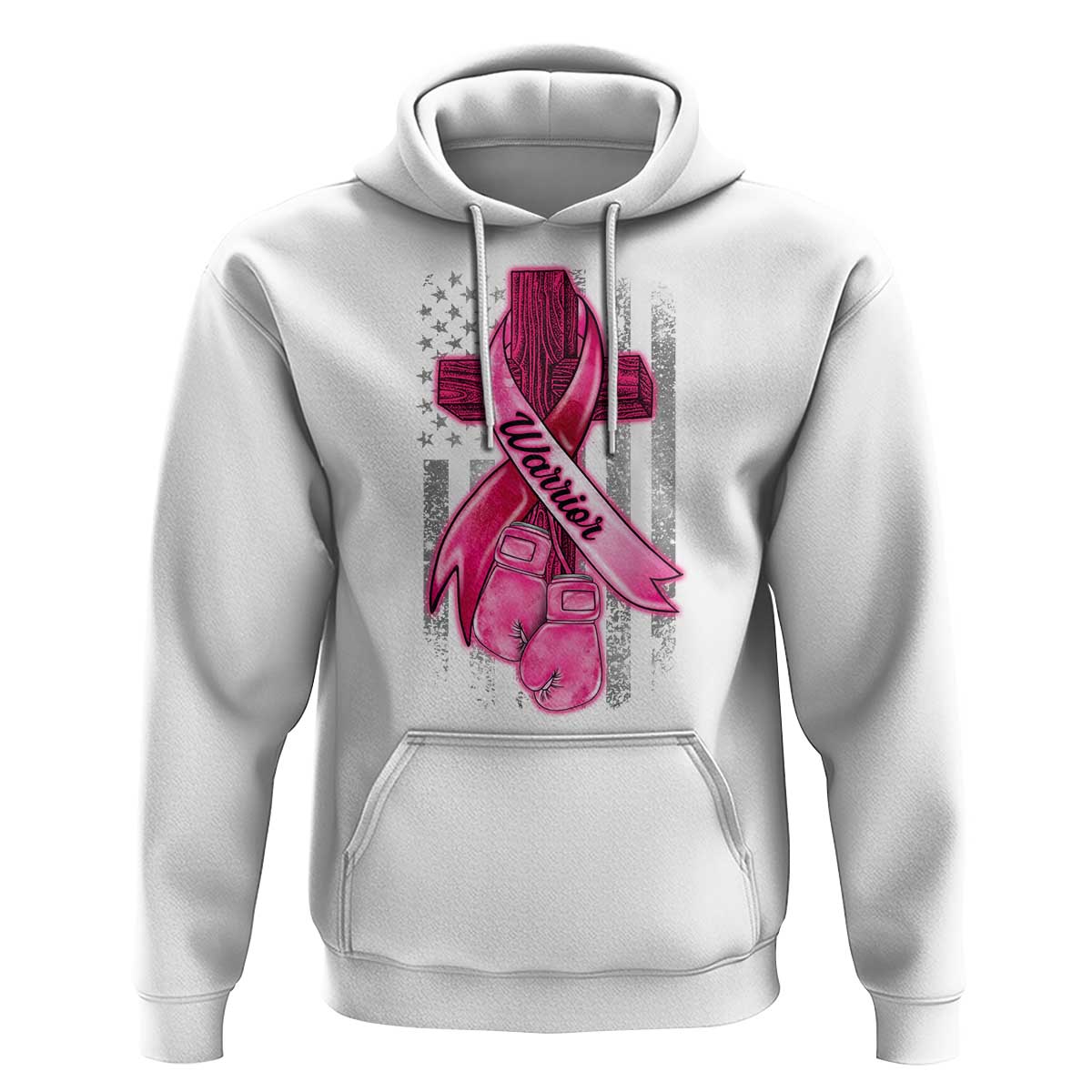 Pink Breast Cancer Hoodie I Am Warrior American Flag - Wonder Print Shop