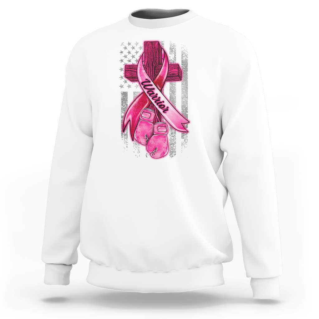 Pink Breast Cancer Sweatshirt I Am Warrior American Flag - Wonder Print Shop