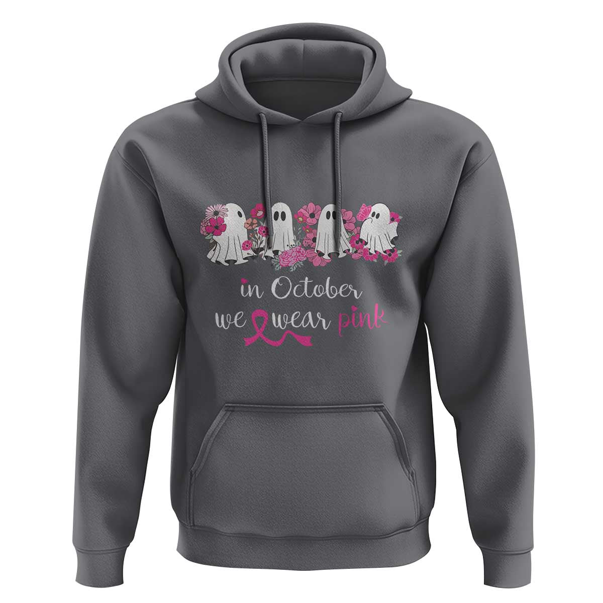 Pink Breast Cancer Hoodie In October We Wear Pink Pink Ghost Halloween - Wonder Print Shop