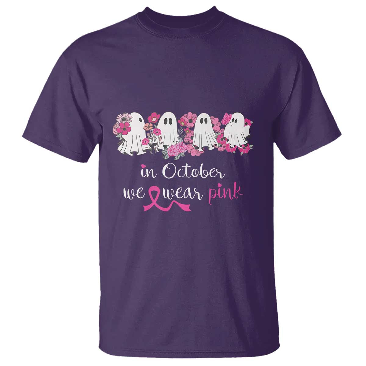 Pink Breast Cancer T Shirt In October We Wear Pink Pink Ghost Halloween - Wonder Print Shop