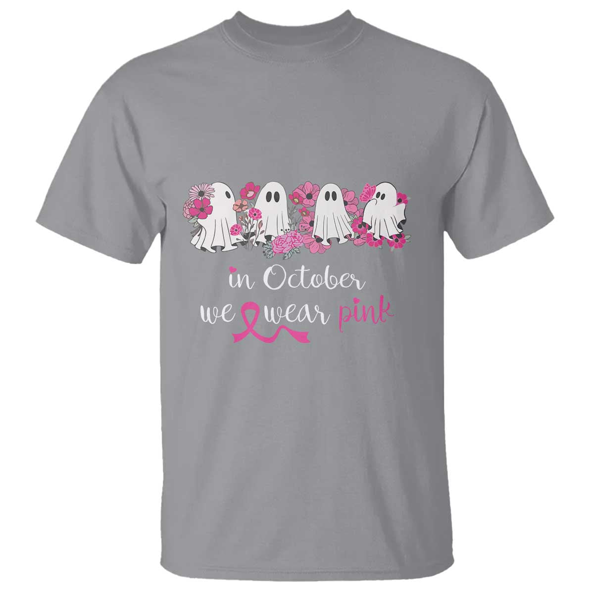 Pink Breast Cancer T Shirt In October We Wear Pink Pink Ghost Halloween - Wonder Print Shop