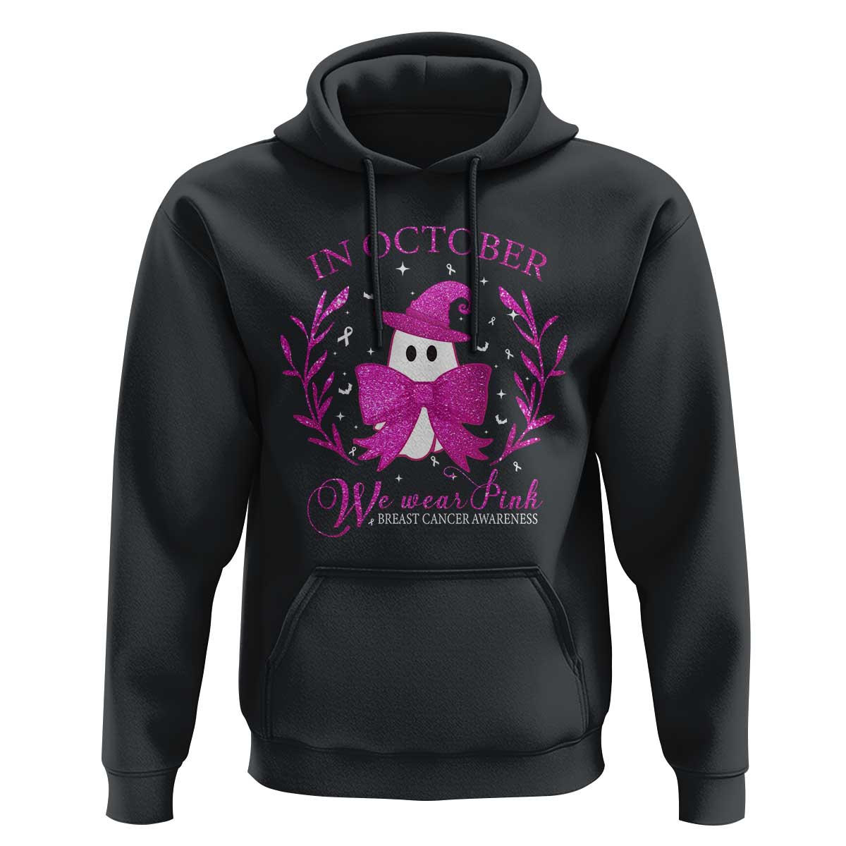 Breast Cancer Halloween Hoodie In October We Wear Pink Cute Pink Ghost - Wonder Print Shop