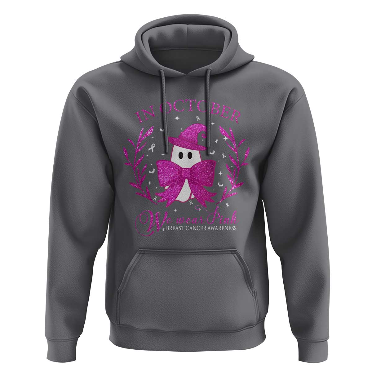Breast Cancer Halloween Hoodie In October We Wear Pink Cute Pink Ghost - Wonder Print Shop