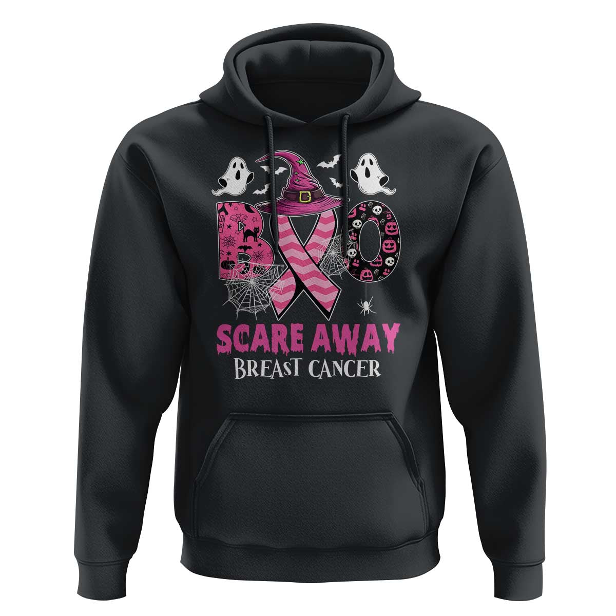 Pink Breast Cancer Halloween Hoodie Boo Scare Away Pink Ribbon Witch - Wonder Print Shop