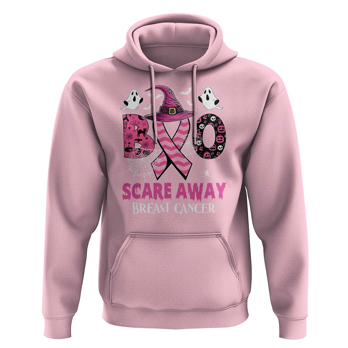 Pink Breast Cancer Halloween Hoodie Boo Scare Away Pink Ribbon Witch - Wonder Print Shop