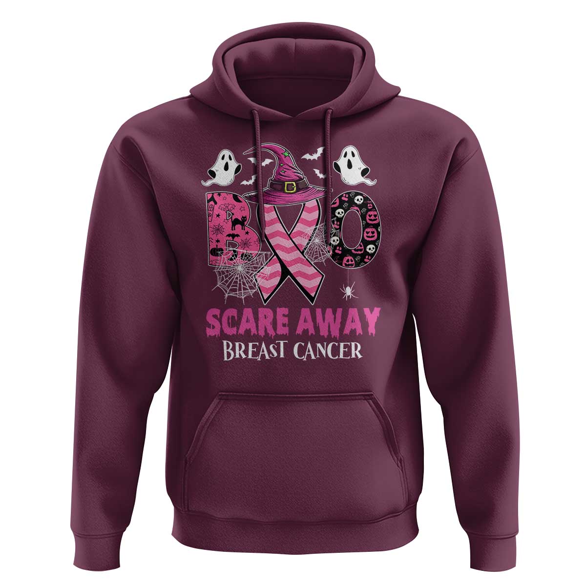 Pink Breast Cancer Halloween Hoodie Boo Scare Away Pink Ribbon Witch - Wonder Print Shop