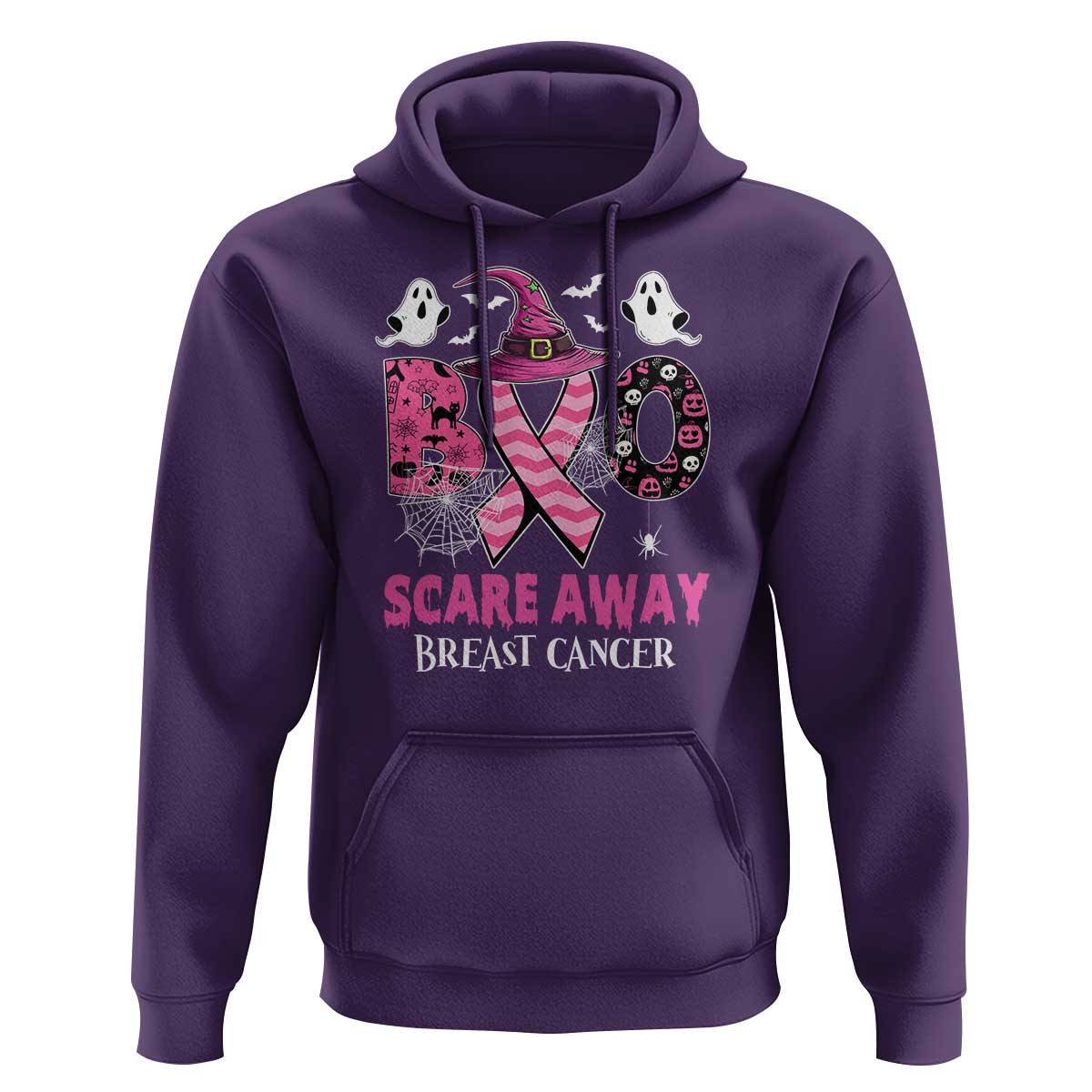 Pink Breast Cancer Halloween Hoodie Boo Scare Away Pink Ribbon Witch - Wonder Print Shop