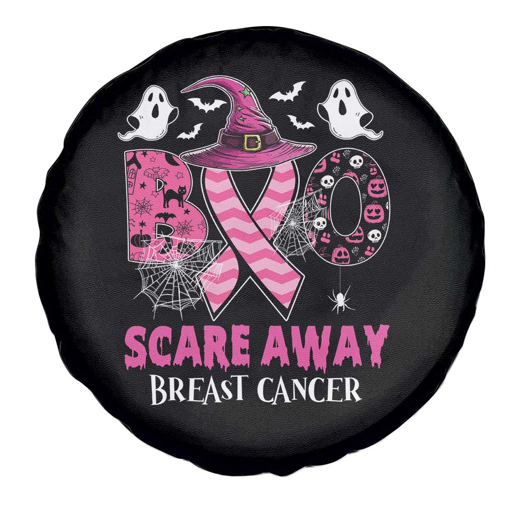 Pink Breast Cancer Halloween Spare Tire Cover Boo Scare Away Pink Ribbon Witch
