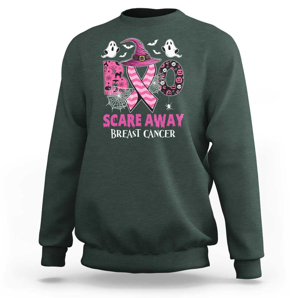 Pink Breast Cancer Halloween Sweatshirt Boo Scare Away Pink Ribbon Witch - Wonder Print Shop