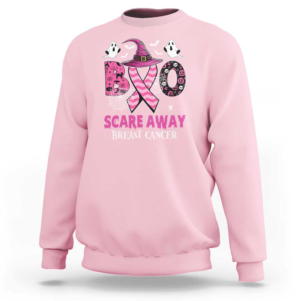 Pink Breast Cancer Halloween Sweatshirt Boo Scare Away Pink Ribbon Witch - Wonder Print Shop