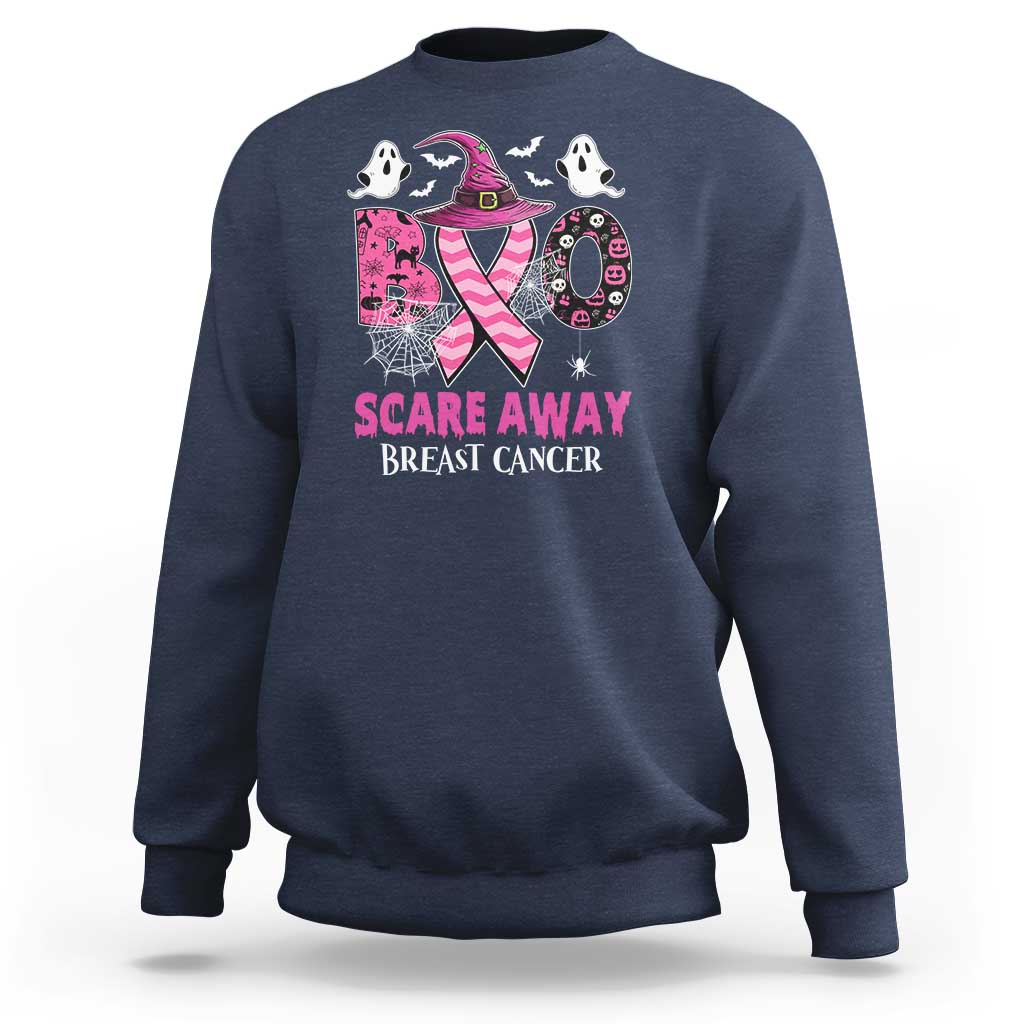 Pink Breast Cancer Halloween Sweatshirt Boo Scare Away Pink Ribbon Witch - Wonder Print Shop