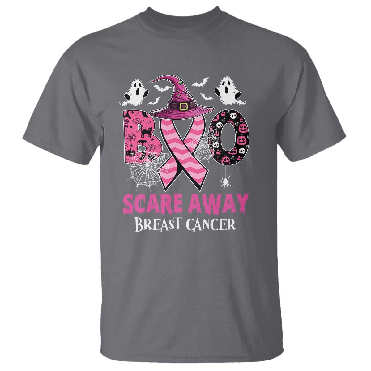 Pink Breast Cancer Halloween T Shirt Boo Scare Away Pink Ribbon Witch - Wonder Print Shop