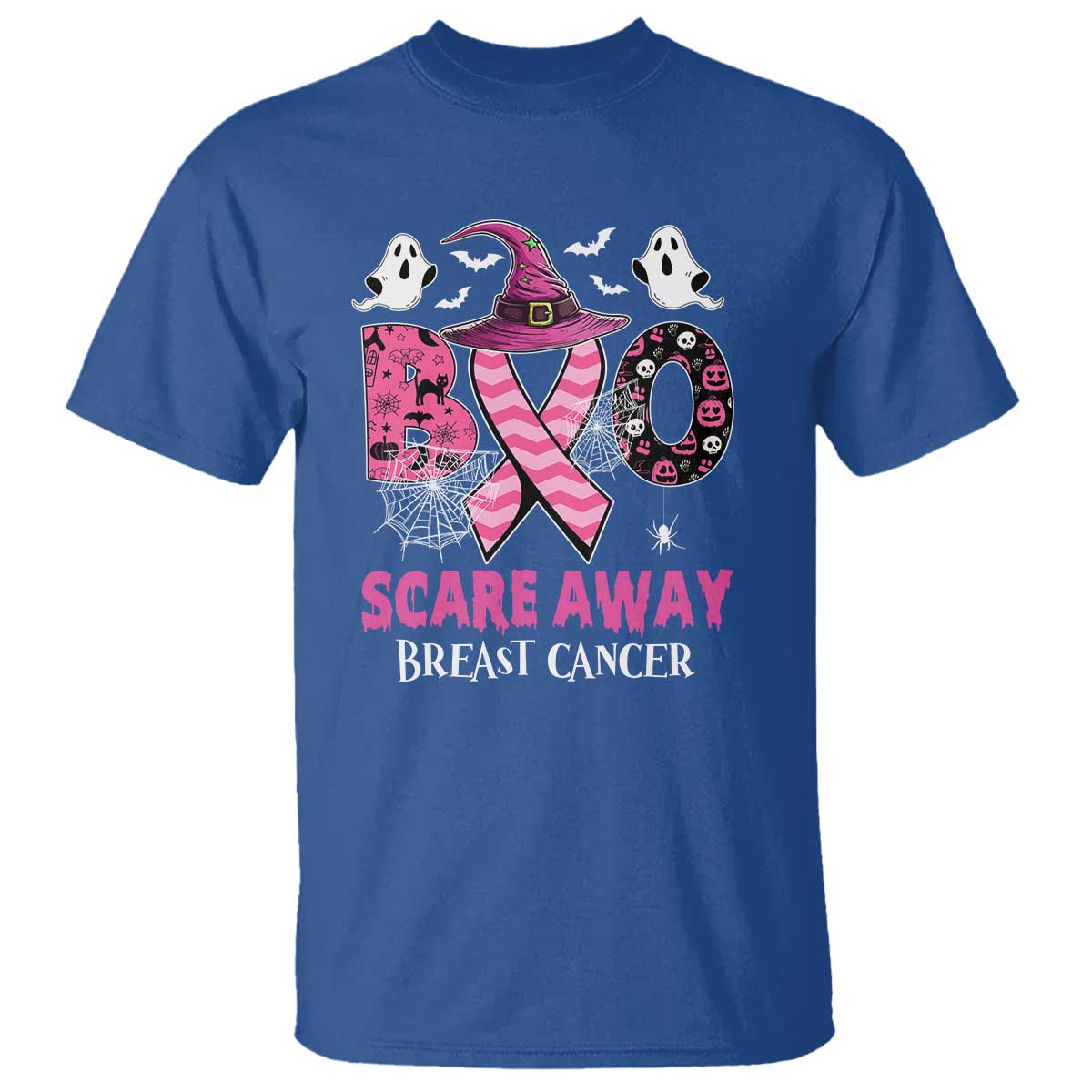 Pink Breast Cancer Halloween T Shirt Boo Scare Away Pink Ribbon Witch - Wonder Print Shop