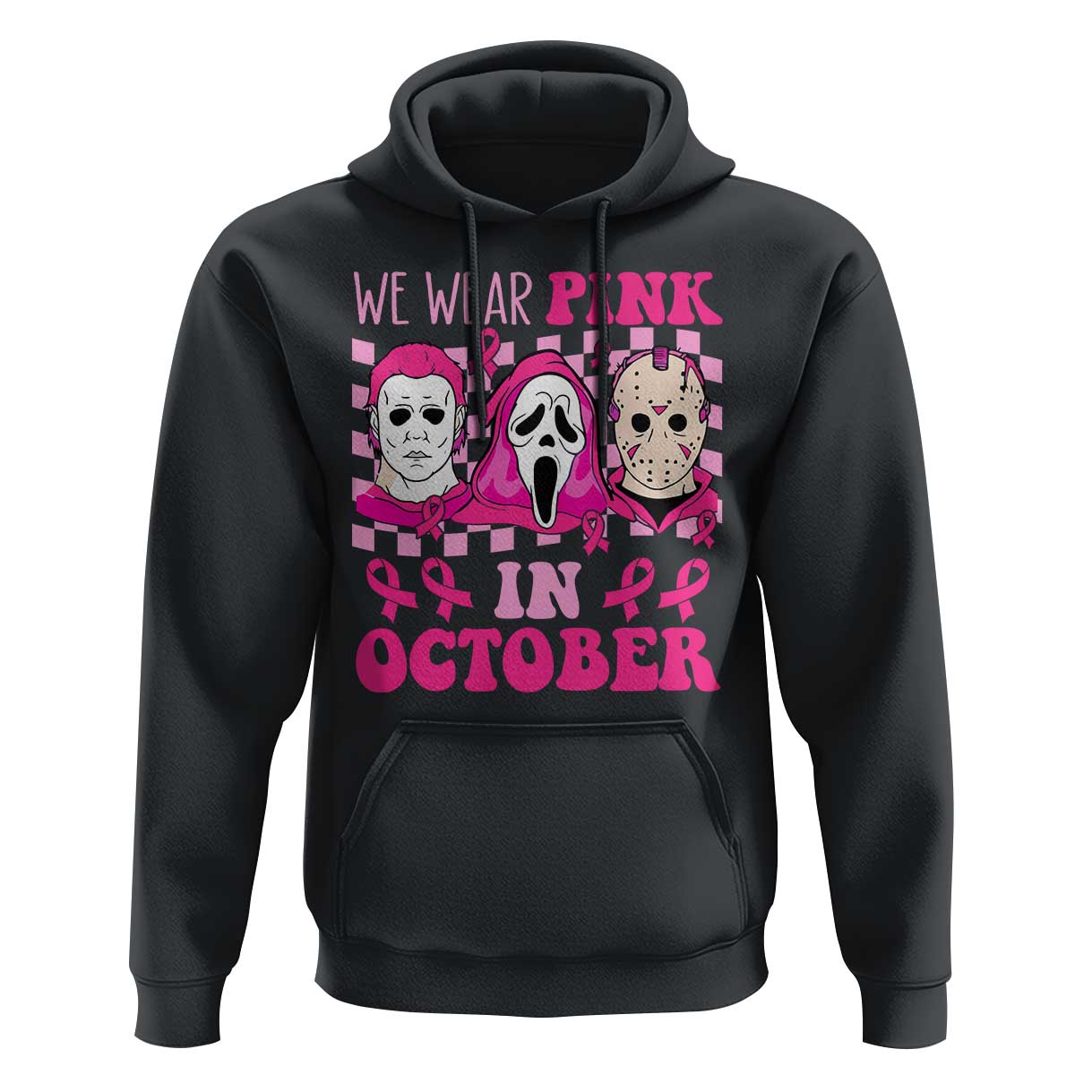 Breast Cancer Halloween Hoodie In October We Wear Pink Horror Character - Wonder Print Shop