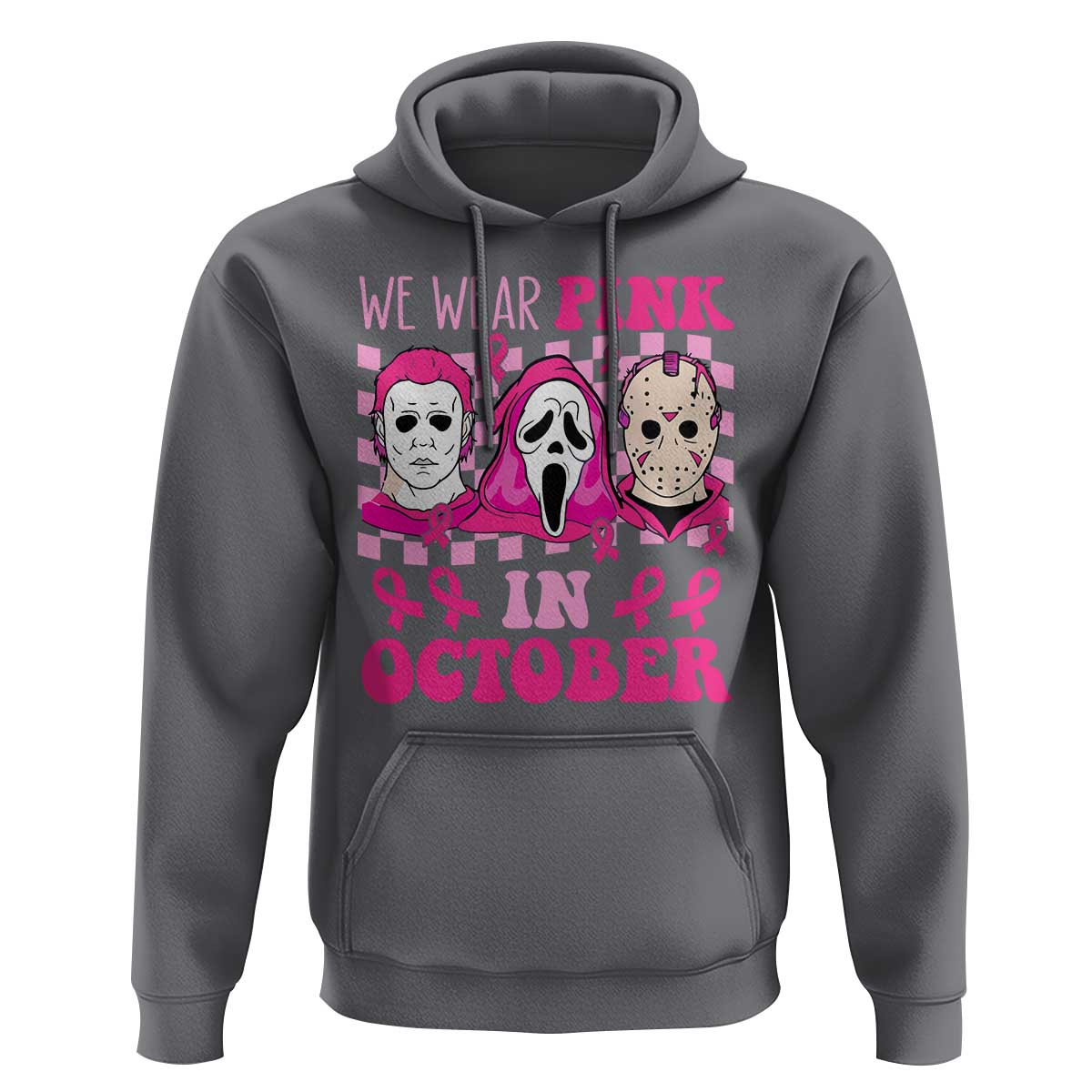 Breast Cancer Halloween Hoodie In October We Wear Pink Horror Character - Wonder Print Shop
