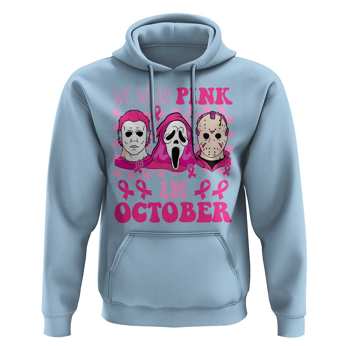 Breast Cancer Halloween Hoodie In October We Wear Pink Horror Character - Wonder Print Shop