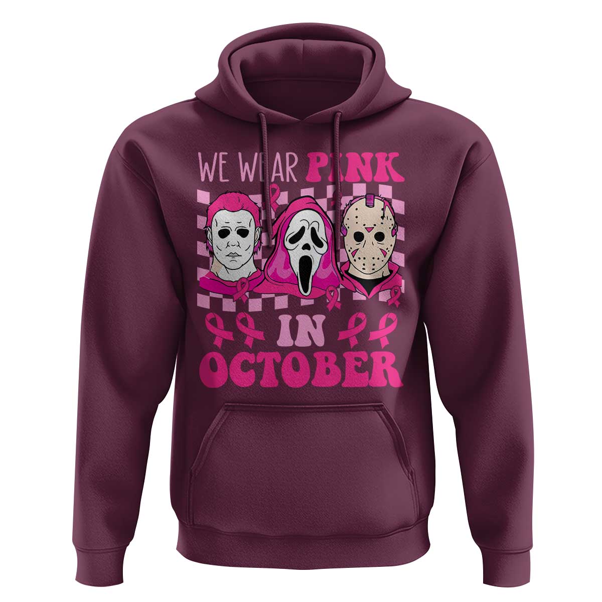 Breast Cancer Halloween Hoodie In October We Wear Pink Horror Character - Wonder Print Shop