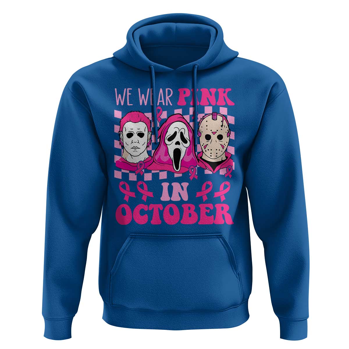 Breast Cancer Halloween Hoodie In October We Wear Pink Horror Character - Wonder Print Shop