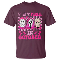 Breast Cancer Halloween T Shirt In October We Wear Pink Horror Character - Wonder Print Shop