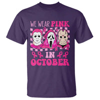 Breast Cancer Halloween T Shirt In October We Wear Pink Horror Character - Wonder Print Shop