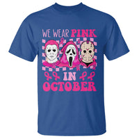 Breast Cancer Halloween T Shirt In October We Wear Pink Horror Character - Wonder Print Shop