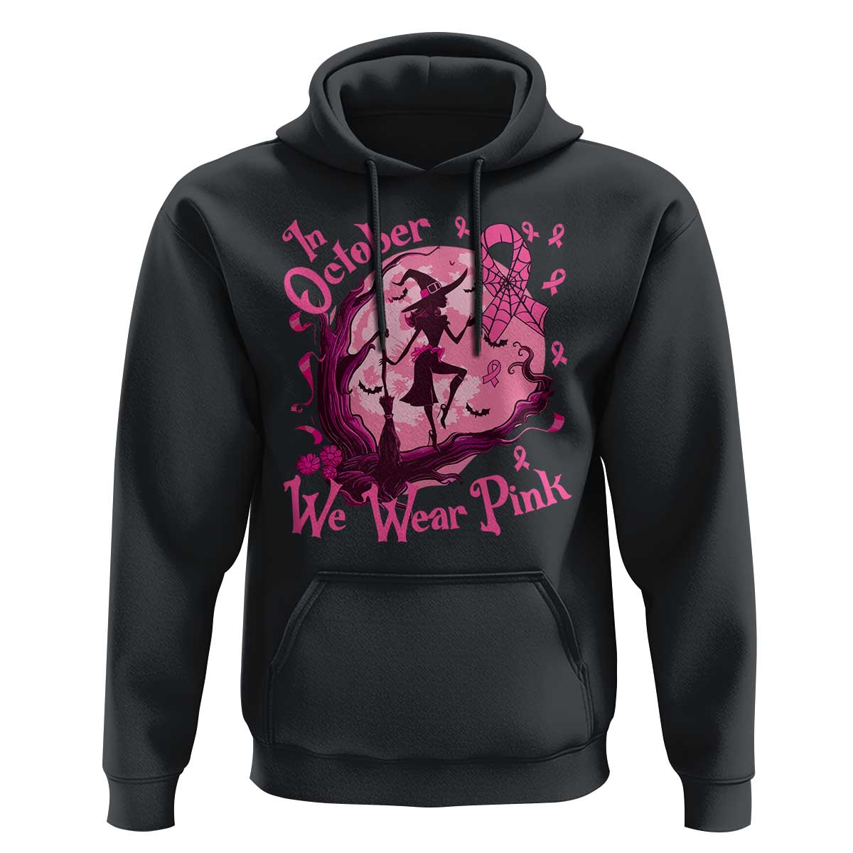 Breast Cancer Halloween Hoodie In October We Wear Pink Witch - Wonder Print Shop