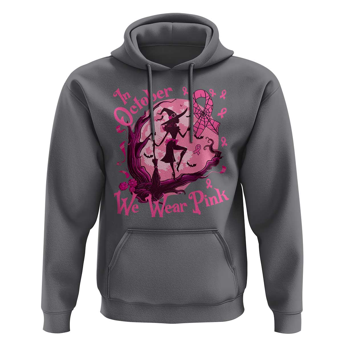 Breast Cancer Halloween Hoodie In October We Wear Pink Witch - Wonder Print Shop