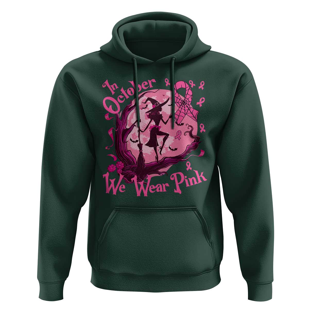 Breast Cancer Halloween Hoodie In October We Wear Pink Witch - Wonder Print Shop