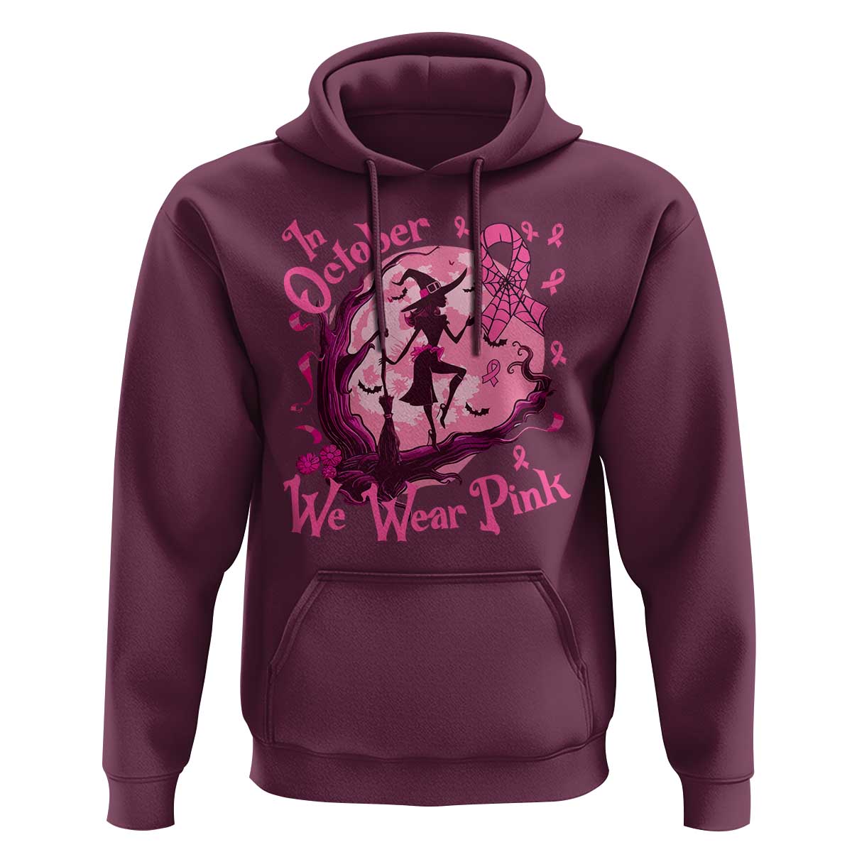 Breast Cancer Halloween Hoodie In October We Wear Pink Witch - Wonder Print Shop