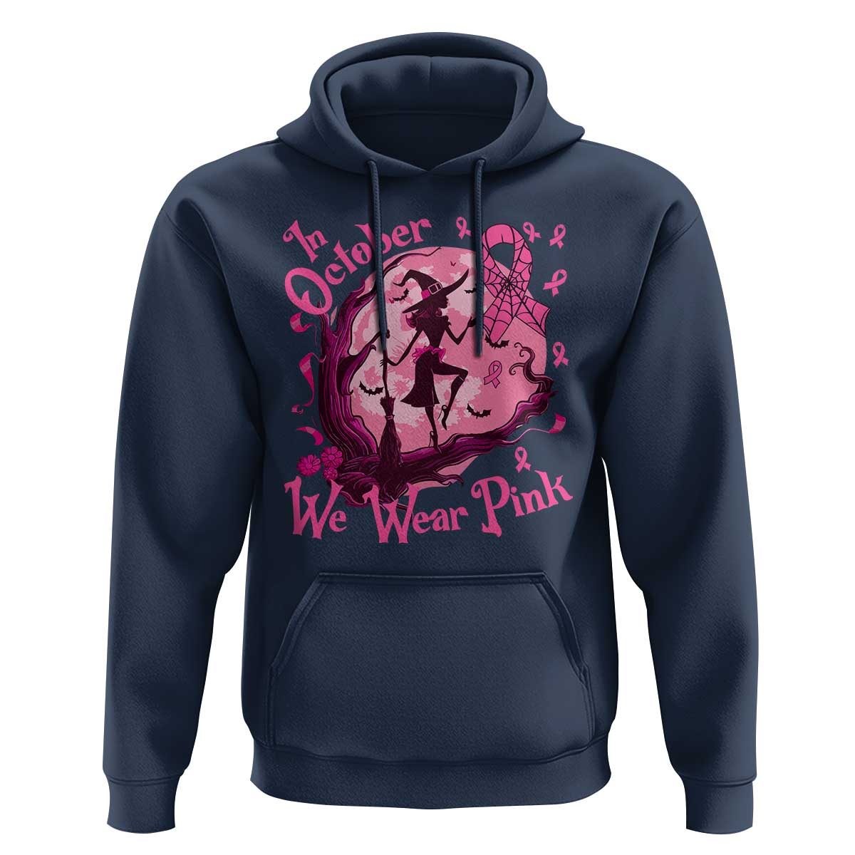 Breast Cancer Halloween Hoodie In October We Wear Pink Witch - Wonder Print Shop