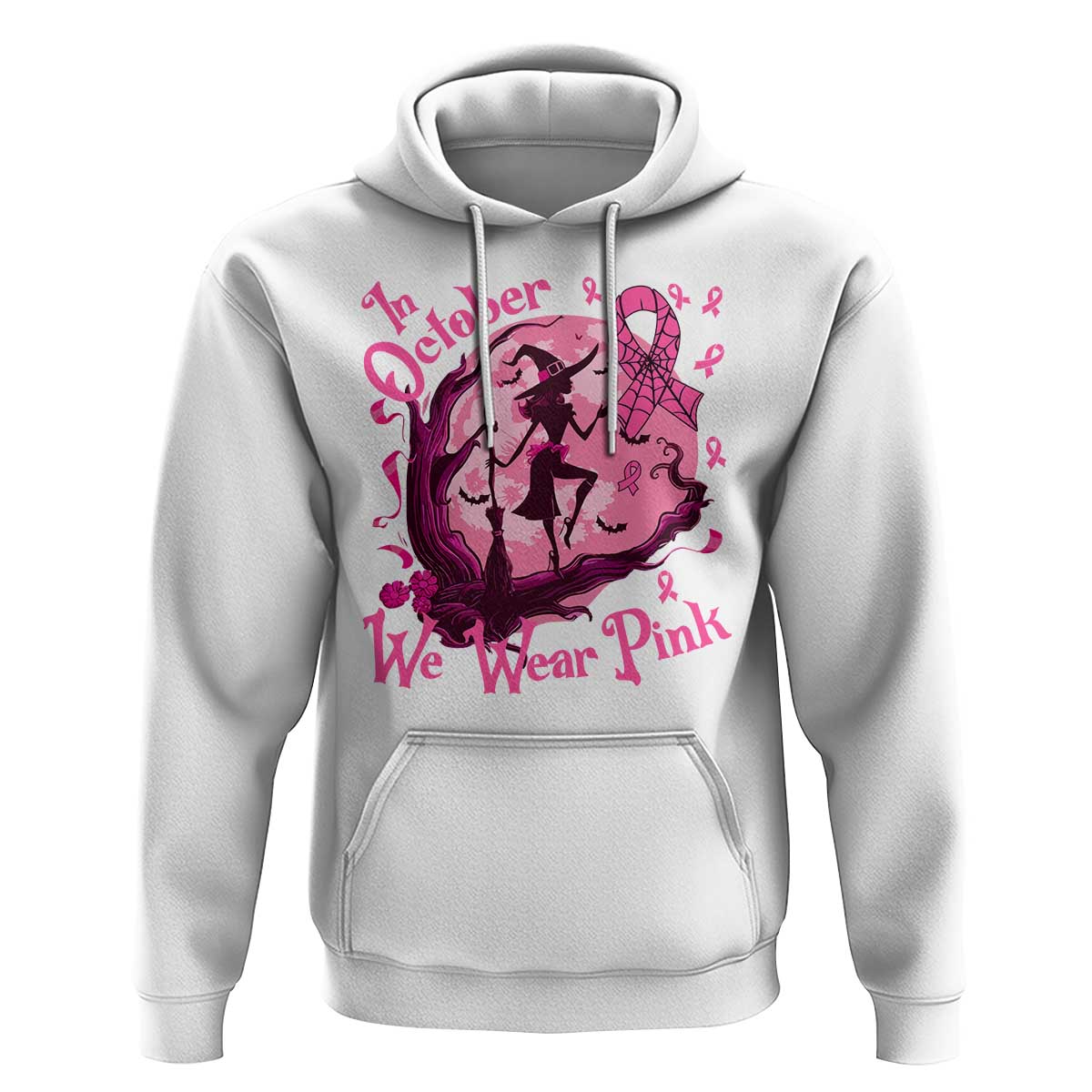 Breast Cancer Halloween Hoodie In October We Wear Pink Witch - Wonder Print Shop