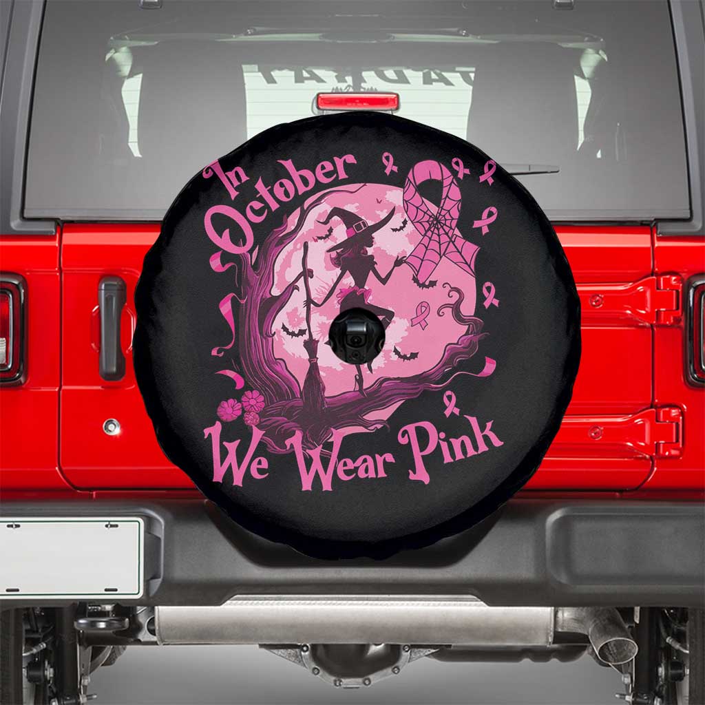 Breast Cancer Halloween Spare Tire Cover In October We Wear Pink Witch