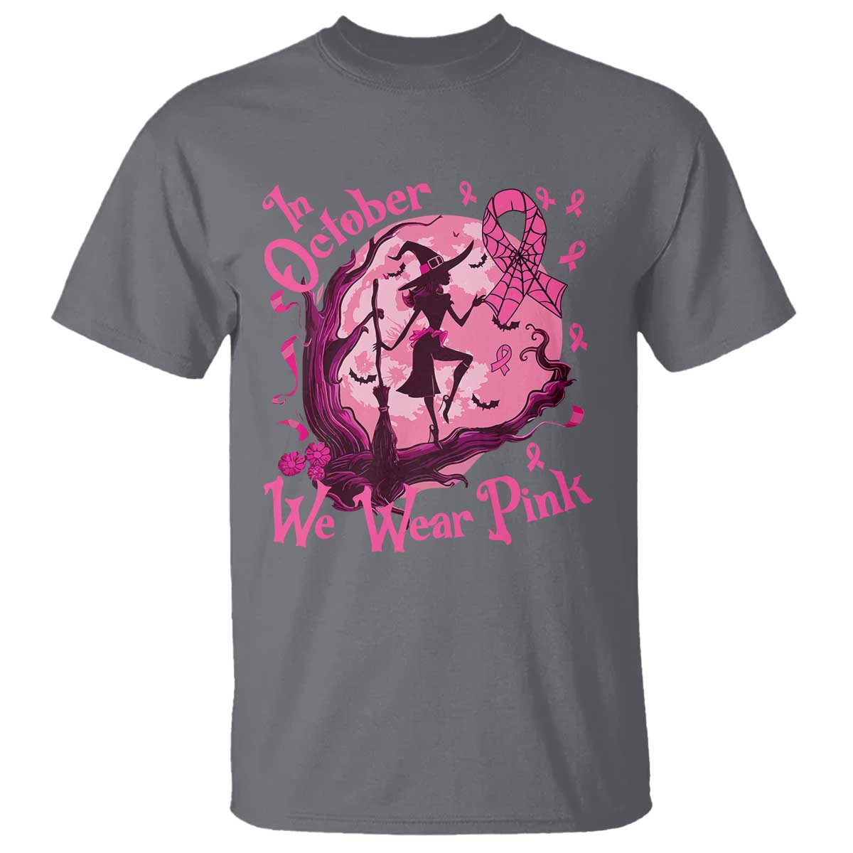 Breast Cancer Halloween T Shirt In October We Wear Pink Witch - Wonder Print Shop