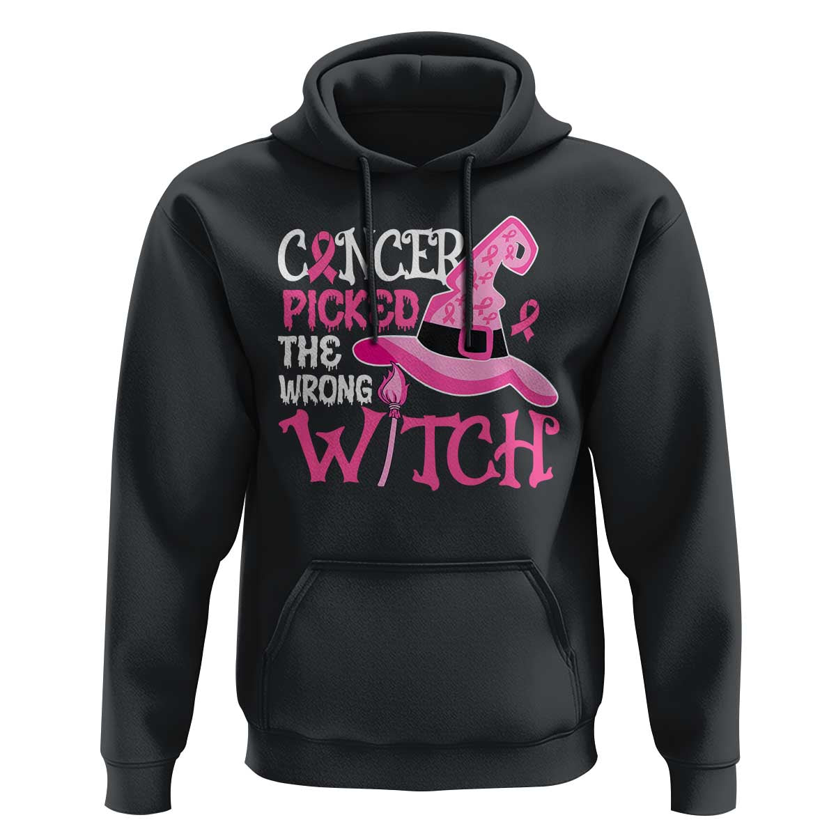 Breast Cancer Halloween Hoodie Cancer Picked The Wrong Witch - Wonder Print Shop
