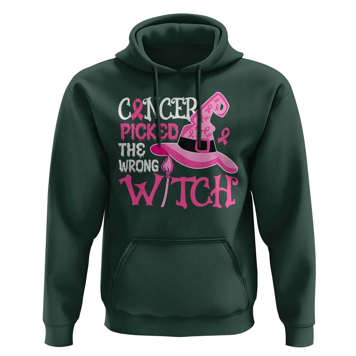 Breast Cancer Halloween Hoodie Cancer Picked The Wrong Witch - Wonder Print Shop