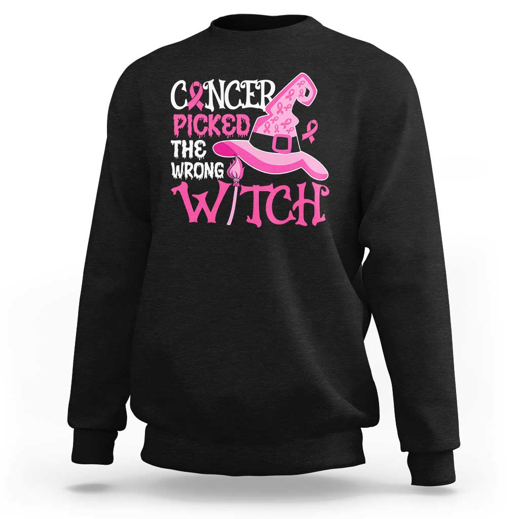 Breast Cancer Halloween Sweatshirt Cancer Picked The Wrong Witch - Wonder Print Shop
