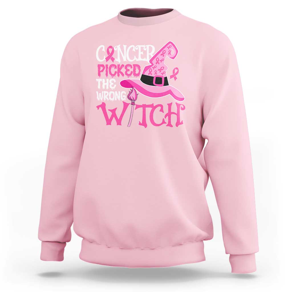 Breast Cancer Halloween Sweatshirt Cancer Picked The Wrong Witch - Wonder Print Shop