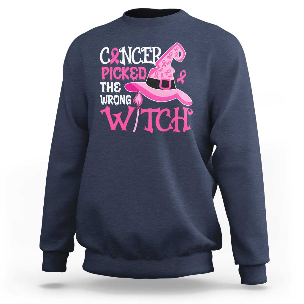 Breast Cancer Halloween Sweatshirt Cancer Picked The Wrong Witch - Wonder Print Shop