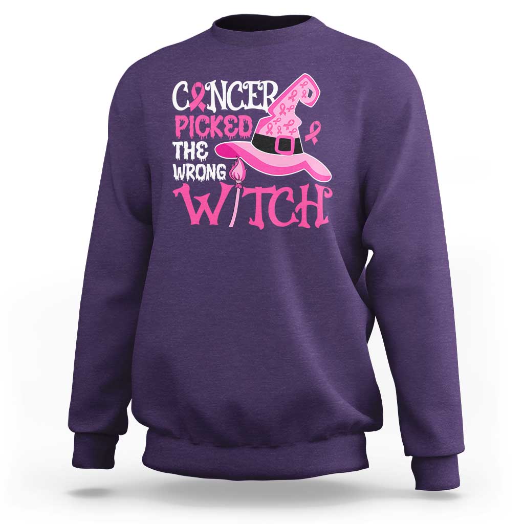 Breast Cancer Halloween Sweatshirt Cancer Picked The Wrong Witch - Wonder Print Shop