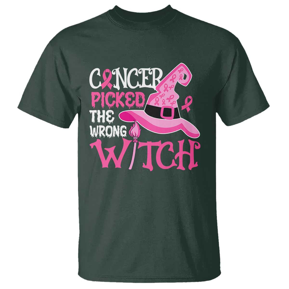 Breast Cancer Halloween T Shirt Cancer Picked The Wrong Witch - Wonder Print Shop