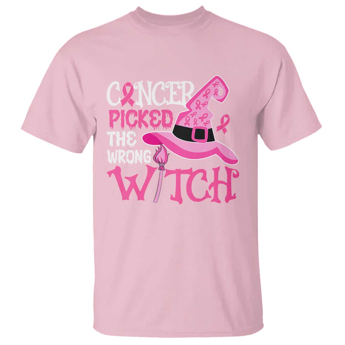 Breast Cancer Halloween T Shirt Cancer Picked The Wrong Witch - Wonder Print Shop